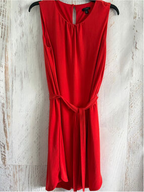 Women's Ann Taylor Red/Orange Sleeveless Dress with Belt - Size M
